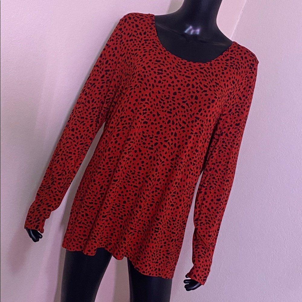 Chico's Rust Red Animal Print Long Sleeve Tee